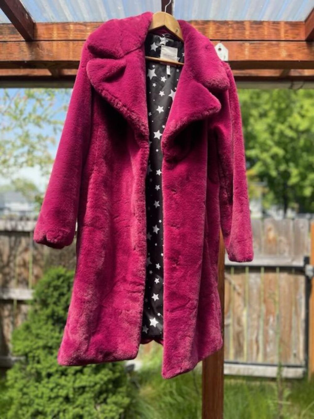 Hot Pink Faux Fur Statement Coat w/Star Lining-Aves Les Filles-Size M